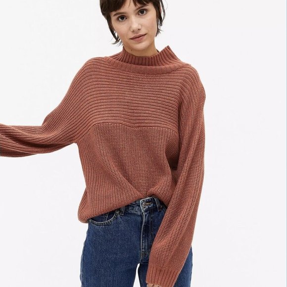 Monki Tops - Monki Womens Libby Knitted Pullover Sweater Orange Rust Mock Long Sleeve XS New